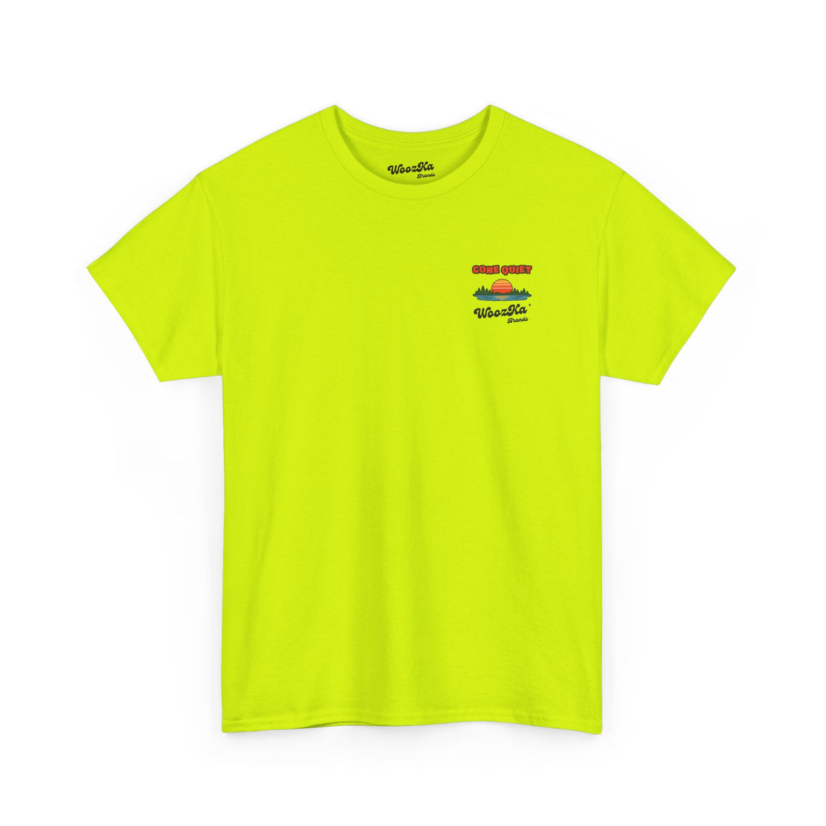 WoozKa Brands Retro Sunset Lake T-Shirt, Nature Outdoors Pine Back Print