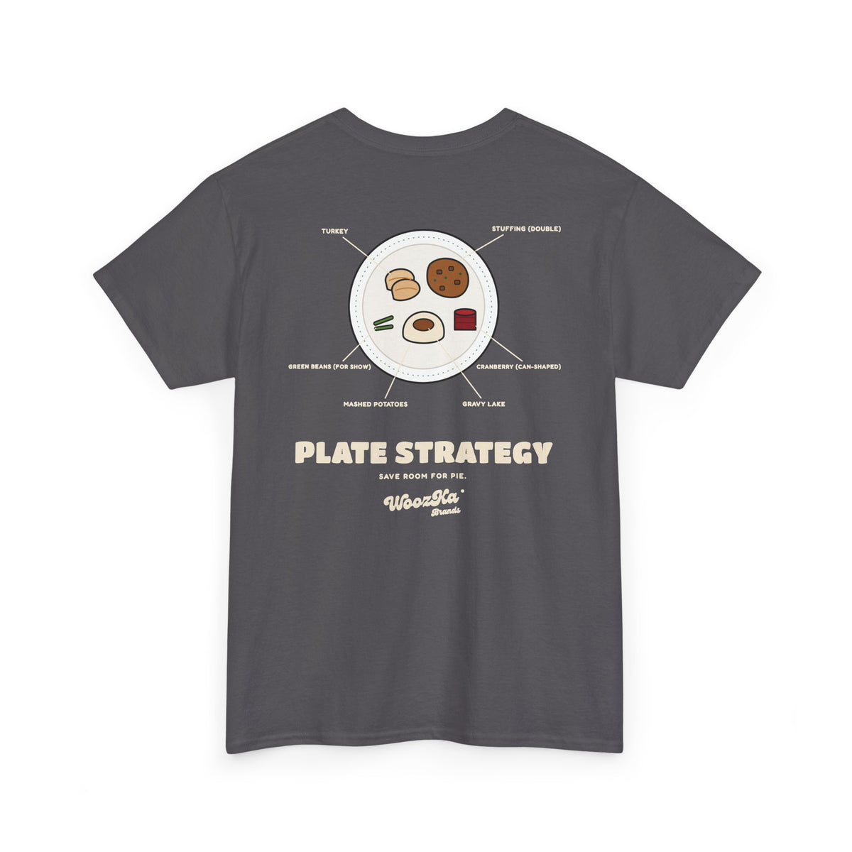WoozKa Brands Funny Thanksgiving T-Shirt, Turkey Dinner Plate Back Print