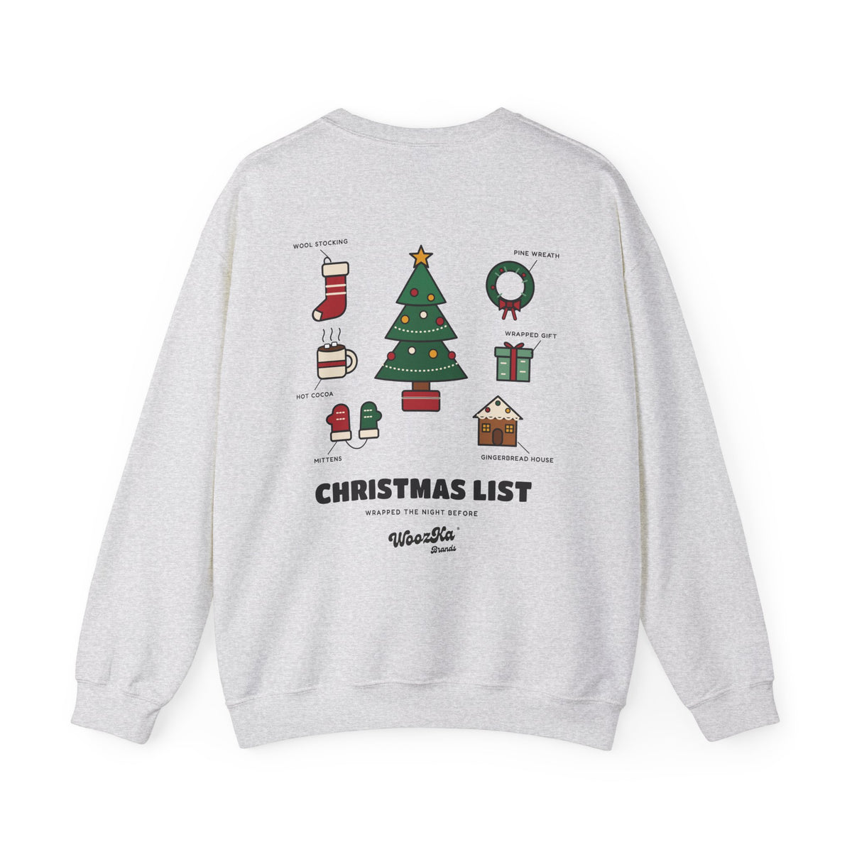 WoozKa Brands Cute Christmas Tree Sweatshirt, Holiday List Back Print