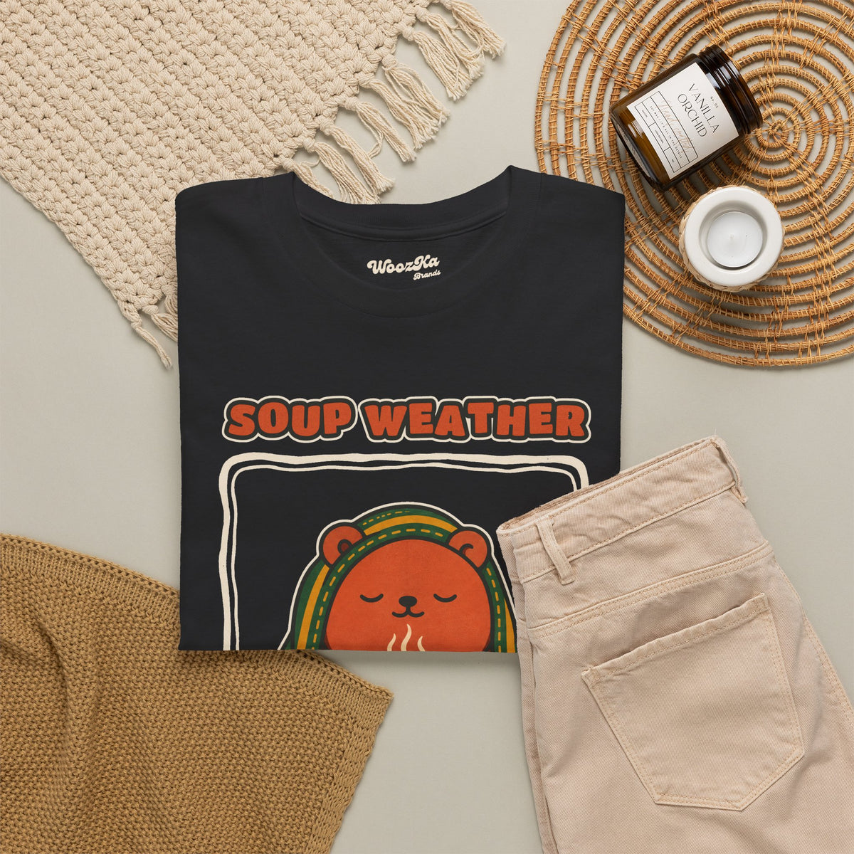 WoozKa Brands Soup Weather Bear Heavy Cotton T-Shirt, Front Graphic