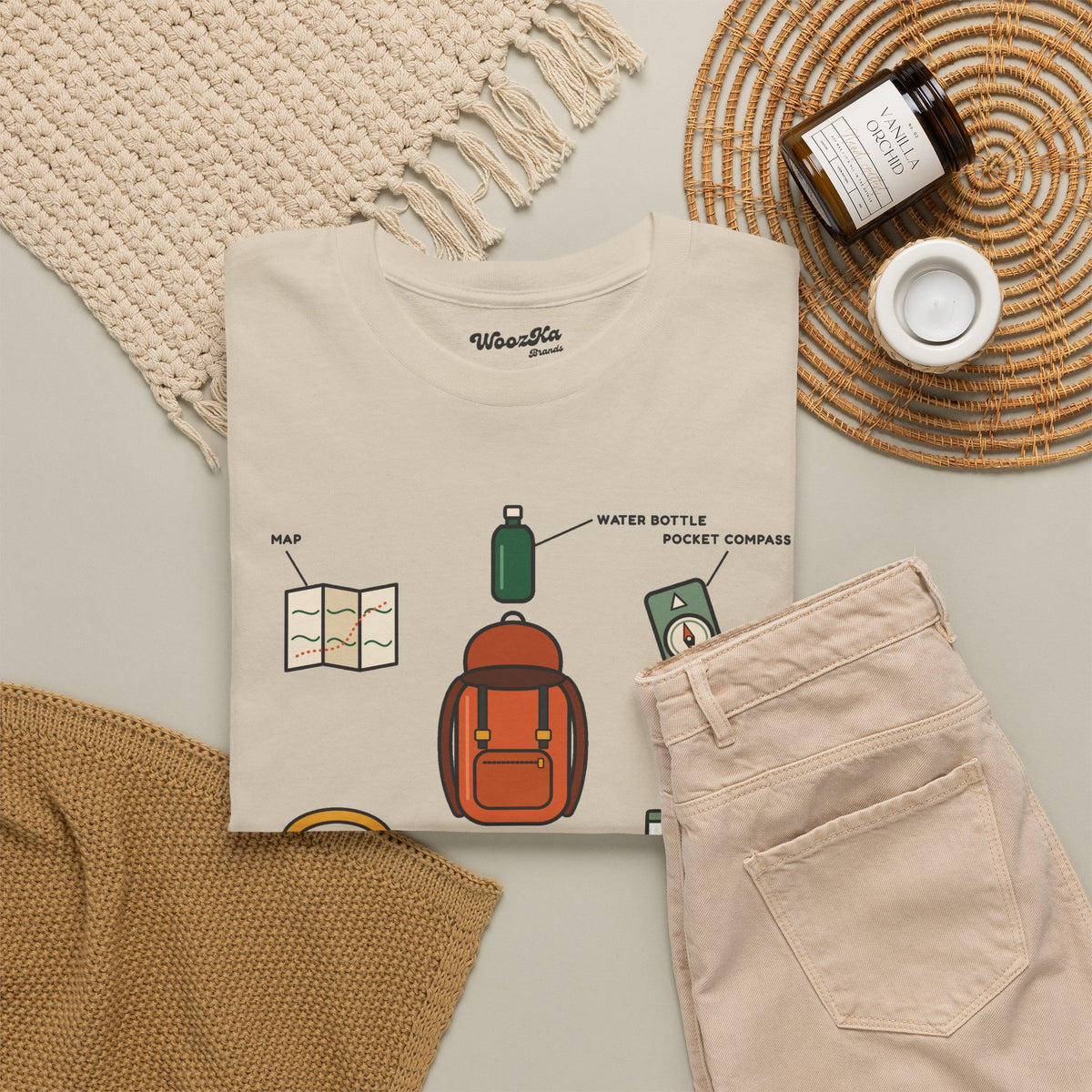 WoozKa Brands Hiking T-Shirt, Backpacking Gear List Front Print