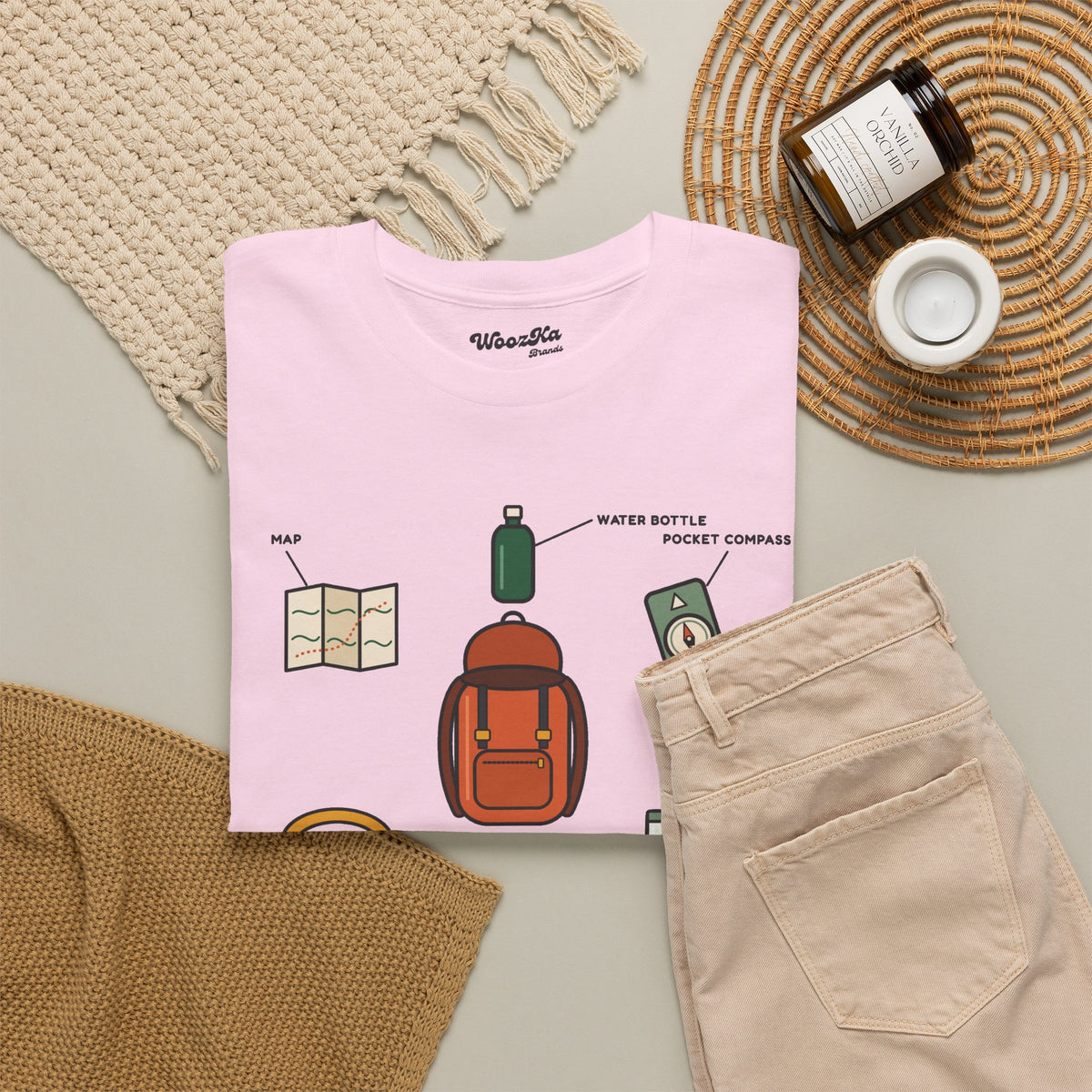 WoozKa Brands Hiking T-Shirt, Backpacking Gear List Front Print