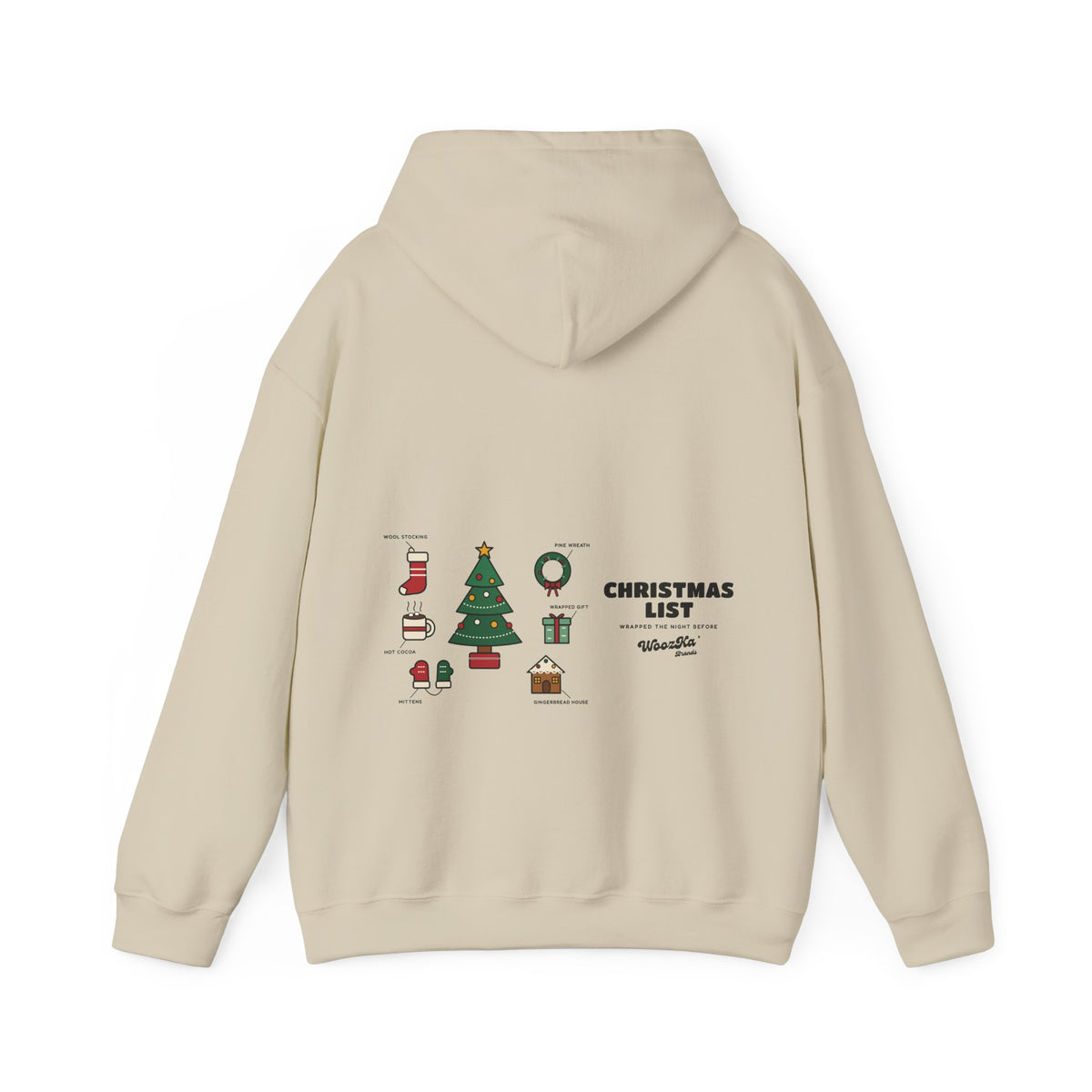 WoozKa Brands Cute Christmas Tree Hoodie, Holiday List Wide Back Print