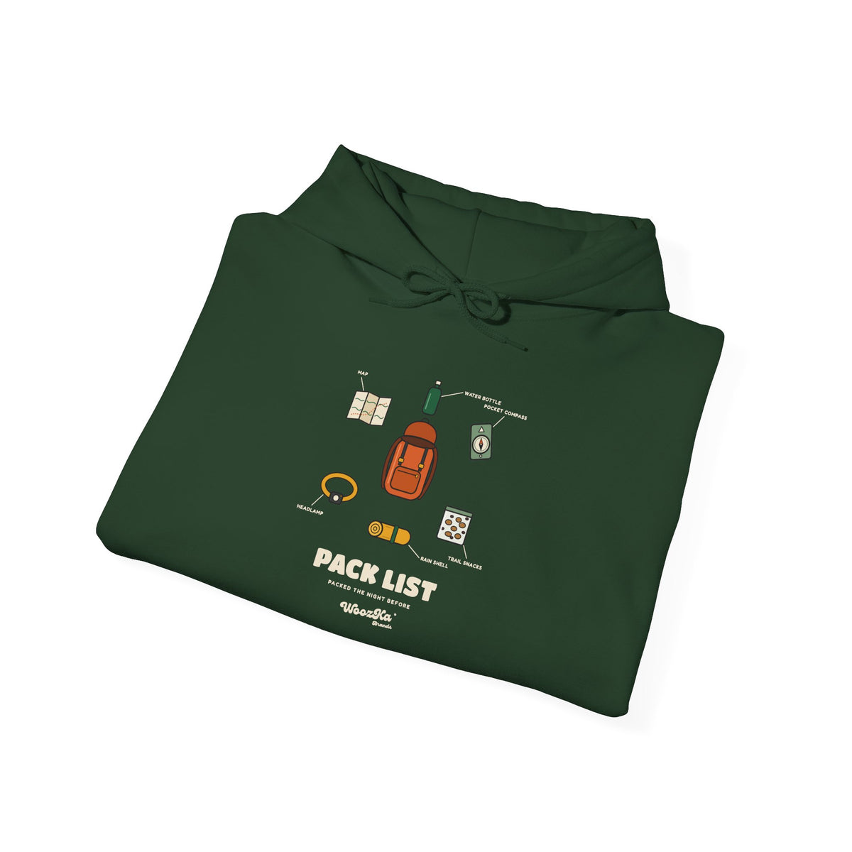 WoozKa Brands Hiking Hoodie, Backpacking Gear List Front Print