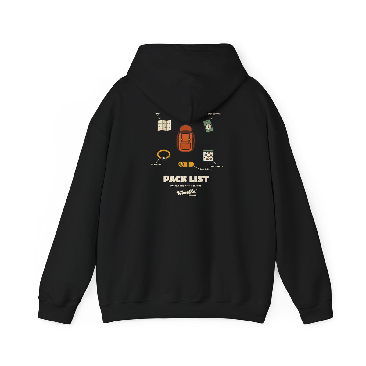 WoozKa Brands Hiking Hoodie, Backpacking Gear List Back Print