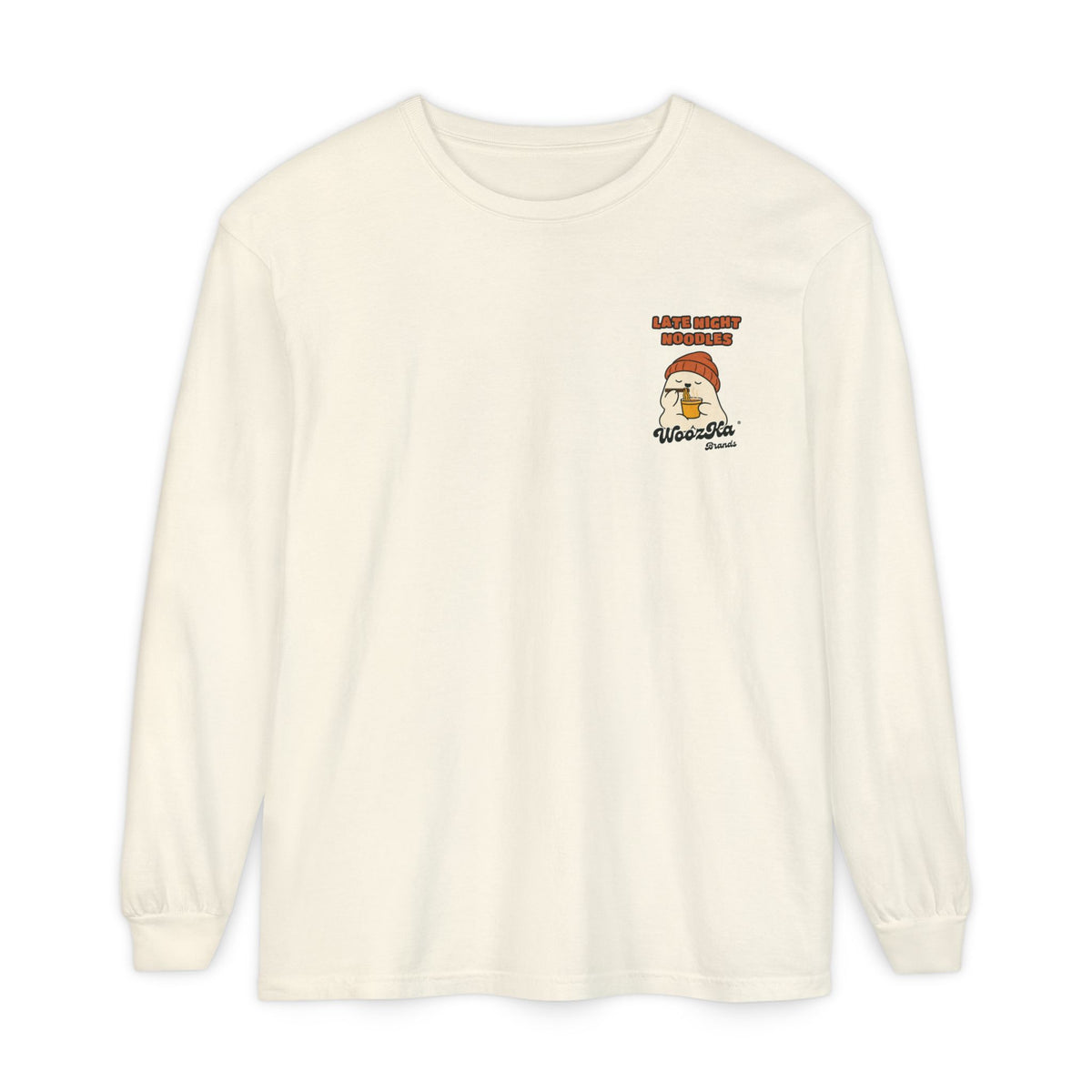 WoozKa Brands Cute Ghost Halloween Long Sleeve Tee, Ramen Back Print