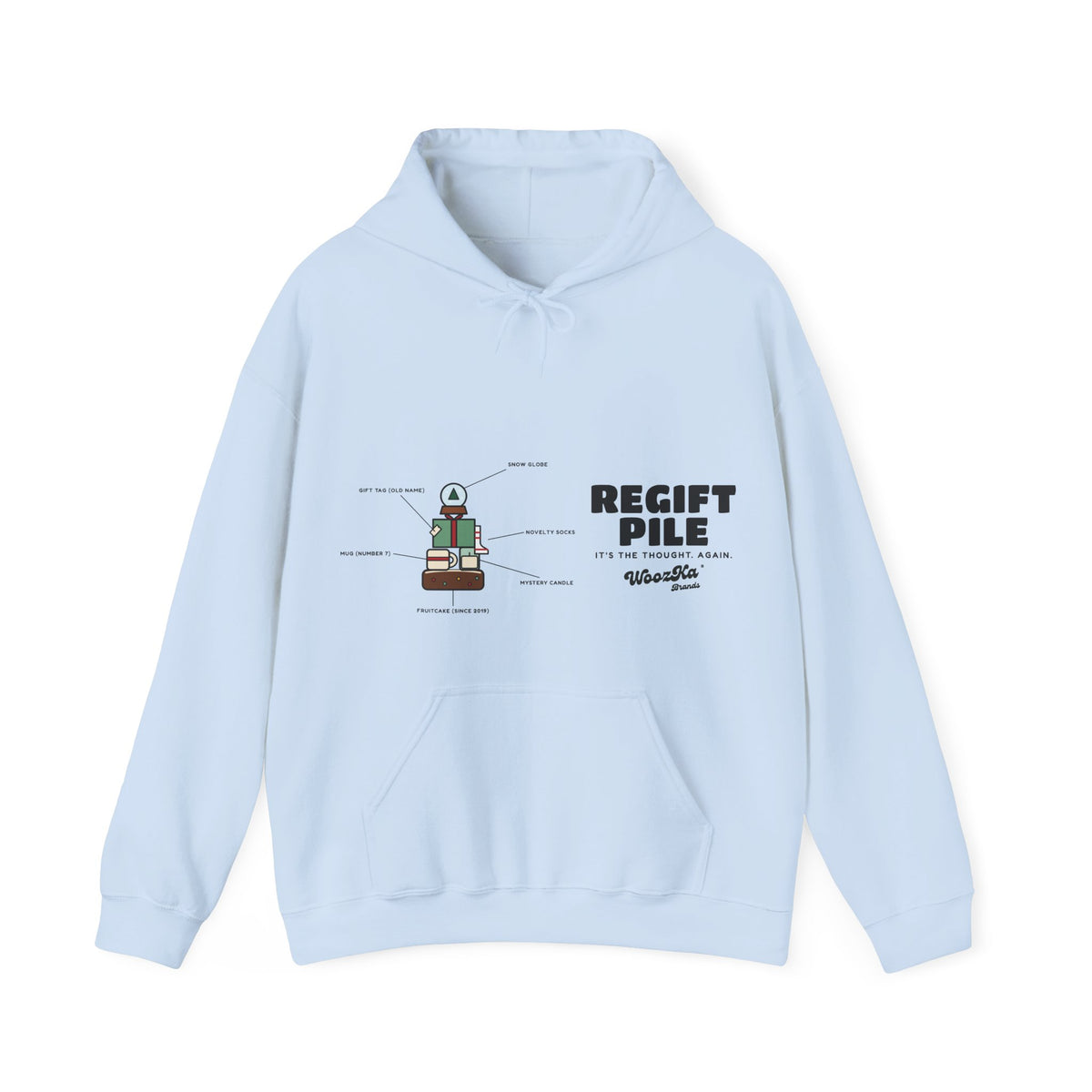 WoozKa Brands Funny Christmas Hoodie, Regift Office Party Wide Front Print