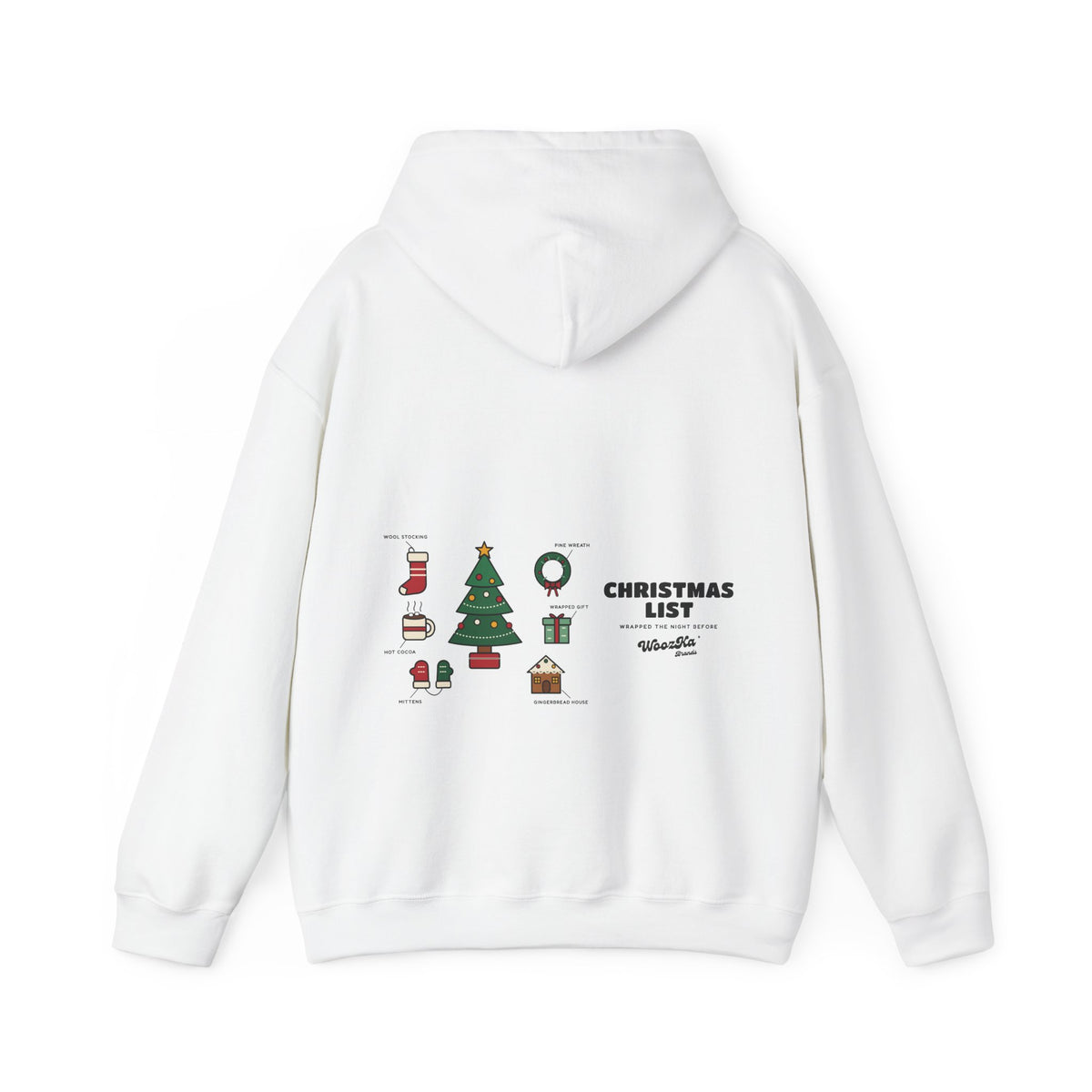 WoozKa Brands Cute Christmas Tree Hoodie, Holiday List Wide Back Print
