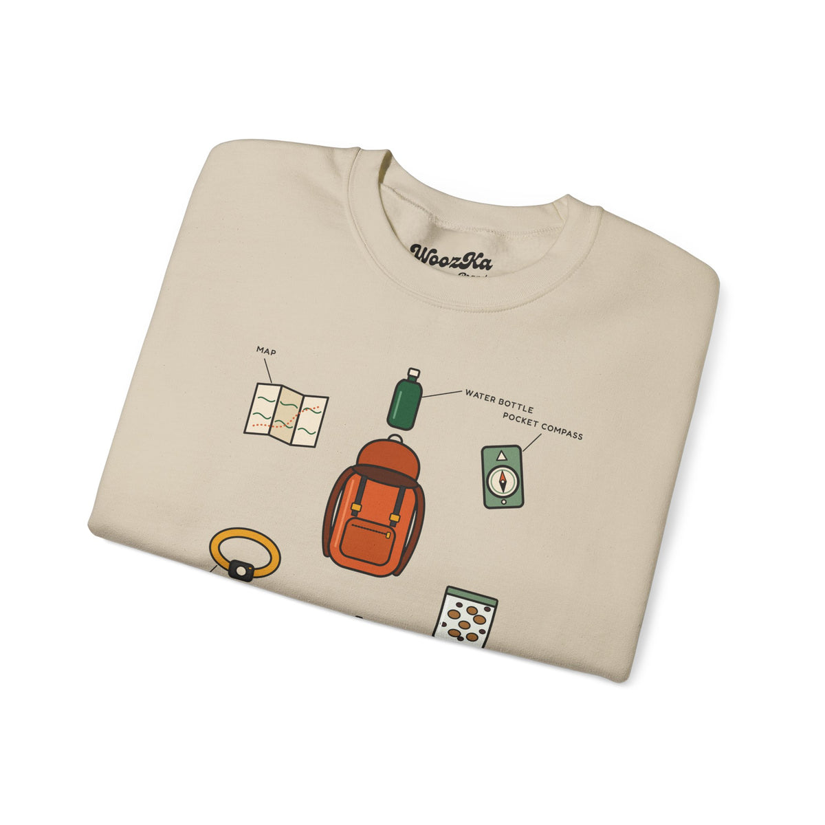 WoozKa Brands Hiking Sweatshirt, Backpacking Gear List Front Print