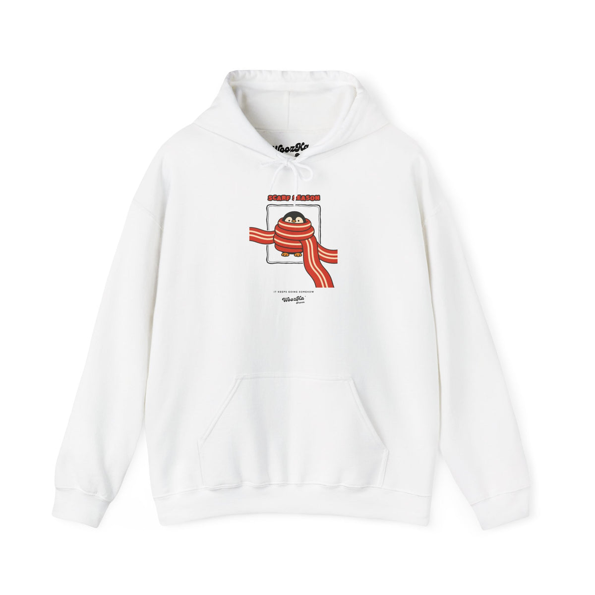 WoozKa Brands Scarf Season Penguin Hoodie, Front Graphic