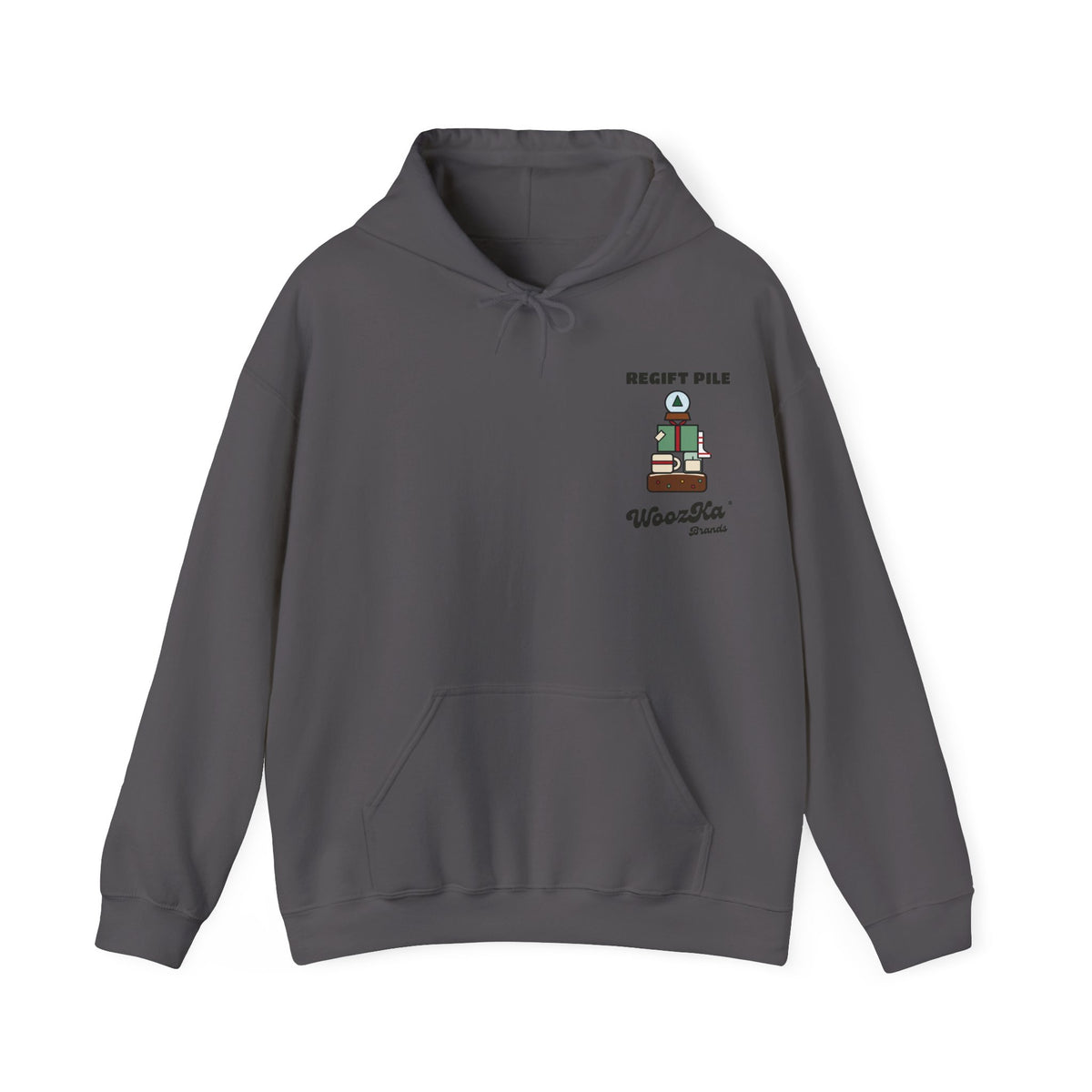 WoozKa Brands Funny Christmas Hoodie, Regift Office Party Wide Back Print