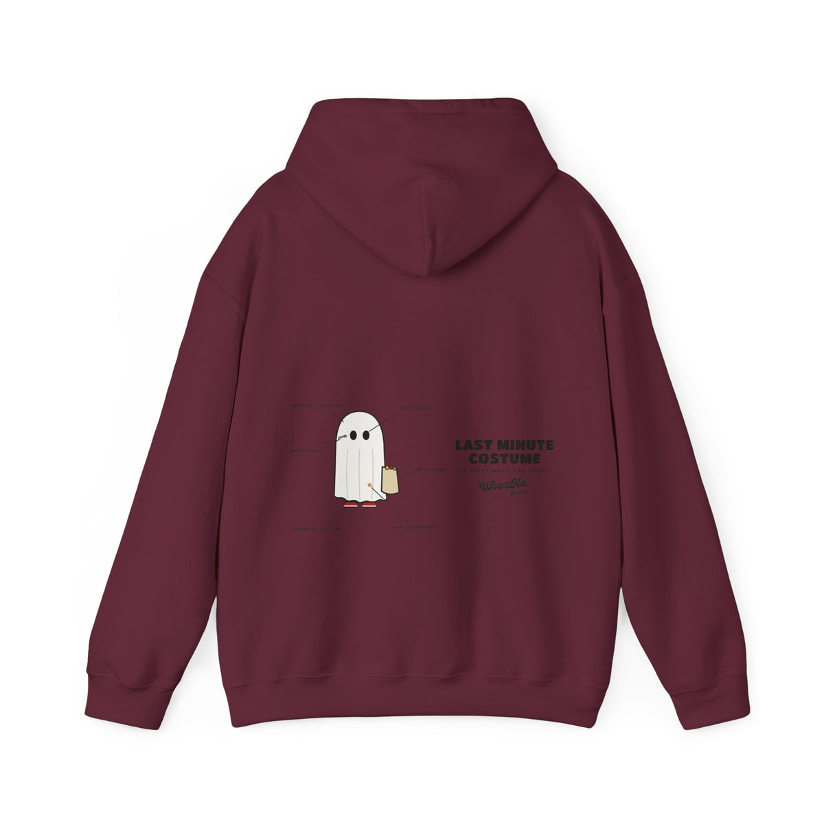 WoozKa Brands Lazy Halloween Costume Hoodie, Funny Ghost Wide Back Print