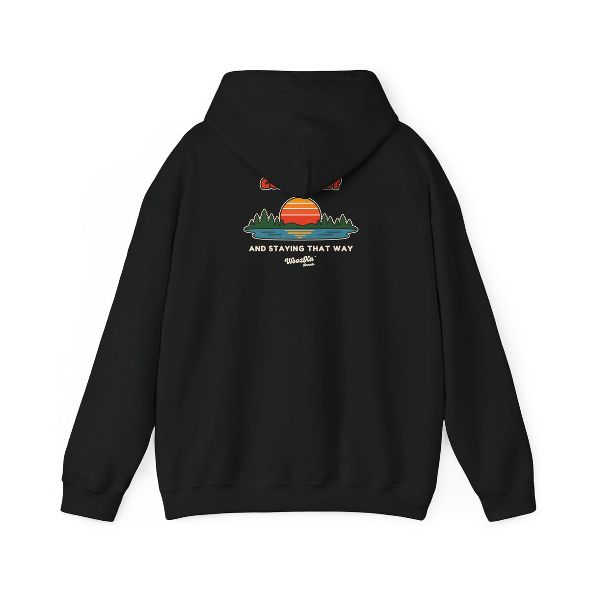 WoozKa Brands Retro Sunset Lake Hoodie, Nature Outdoors Pine Back Print