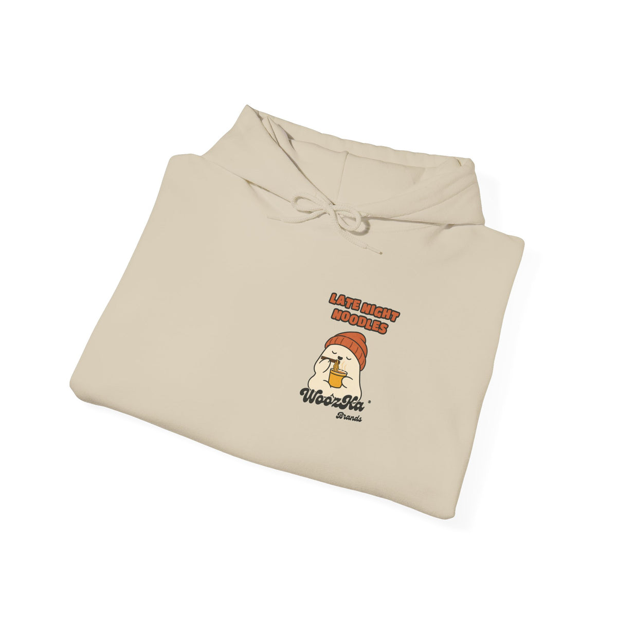 WoozKa Brands Late Night Noodles Ghost Hoodie, Wide Back Graphic