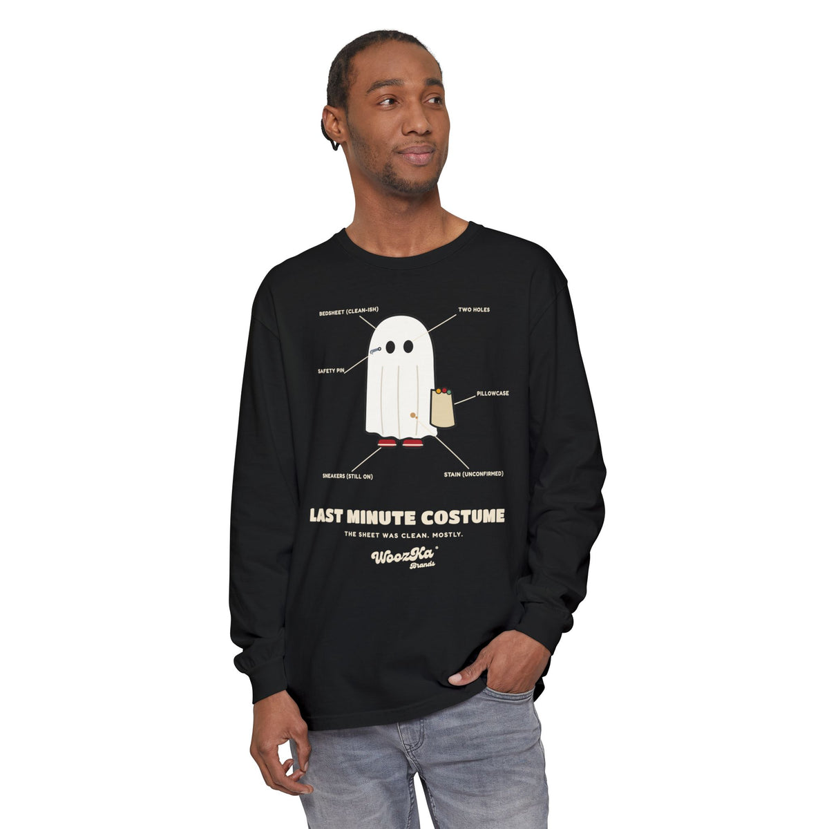 WoozKa Brands Lazy Halloween Costume Long Sleeve Tee, Front Print