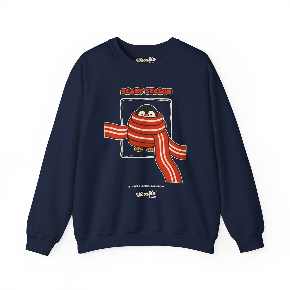 WoozKa Brands Scarf Season Penguin Crewneck Sweatshirt, Front Graphic