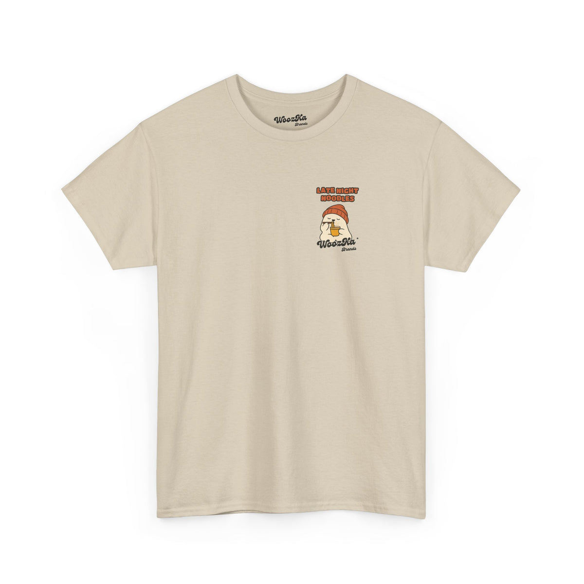 WoozKa Brands Late Night Noodles Ghost Heavy Cotton T-Shirt, Two-Sided