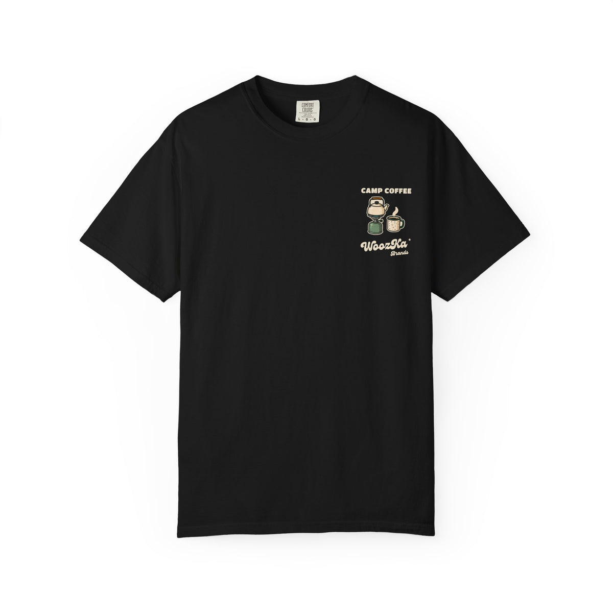 WoozKa Brands Camping Coffee Heavyweight Tee, Outdoor Tent Back Print