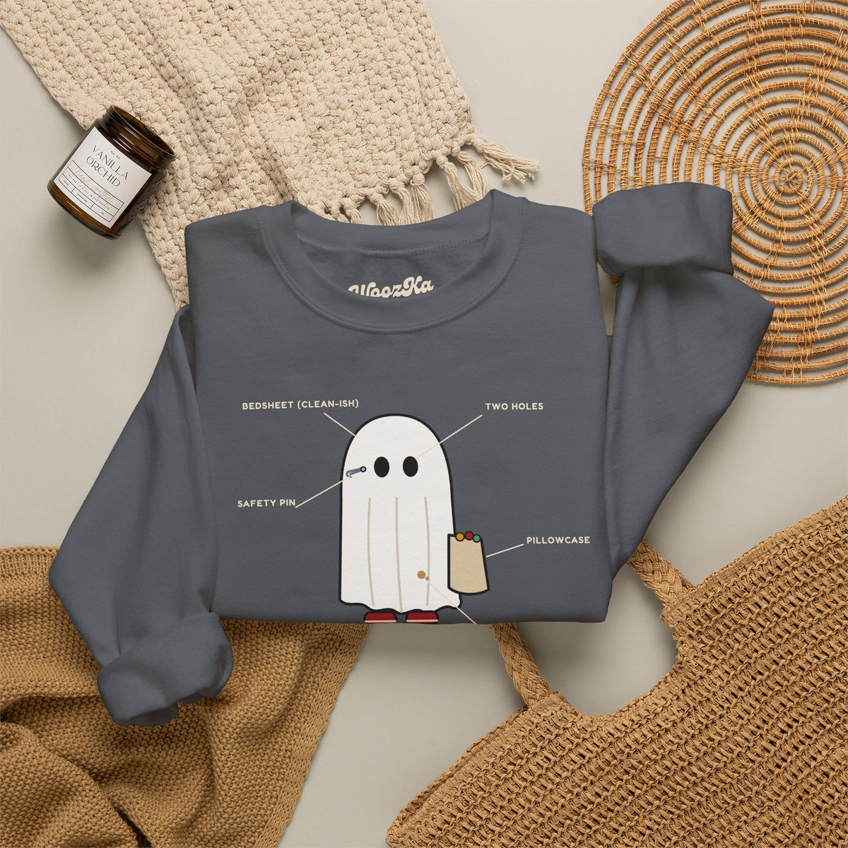 WoozKa Brands Lazy Halloween Costume Sweatshirt, Funny Ghost Front Print