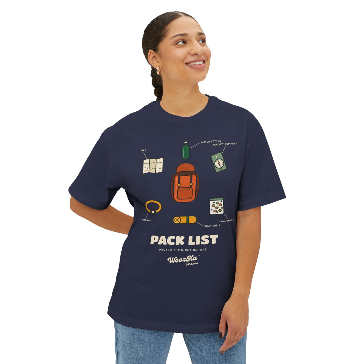 WoozKa Brands Hiking Oversized Tee, Backpacking Gear List Front Print