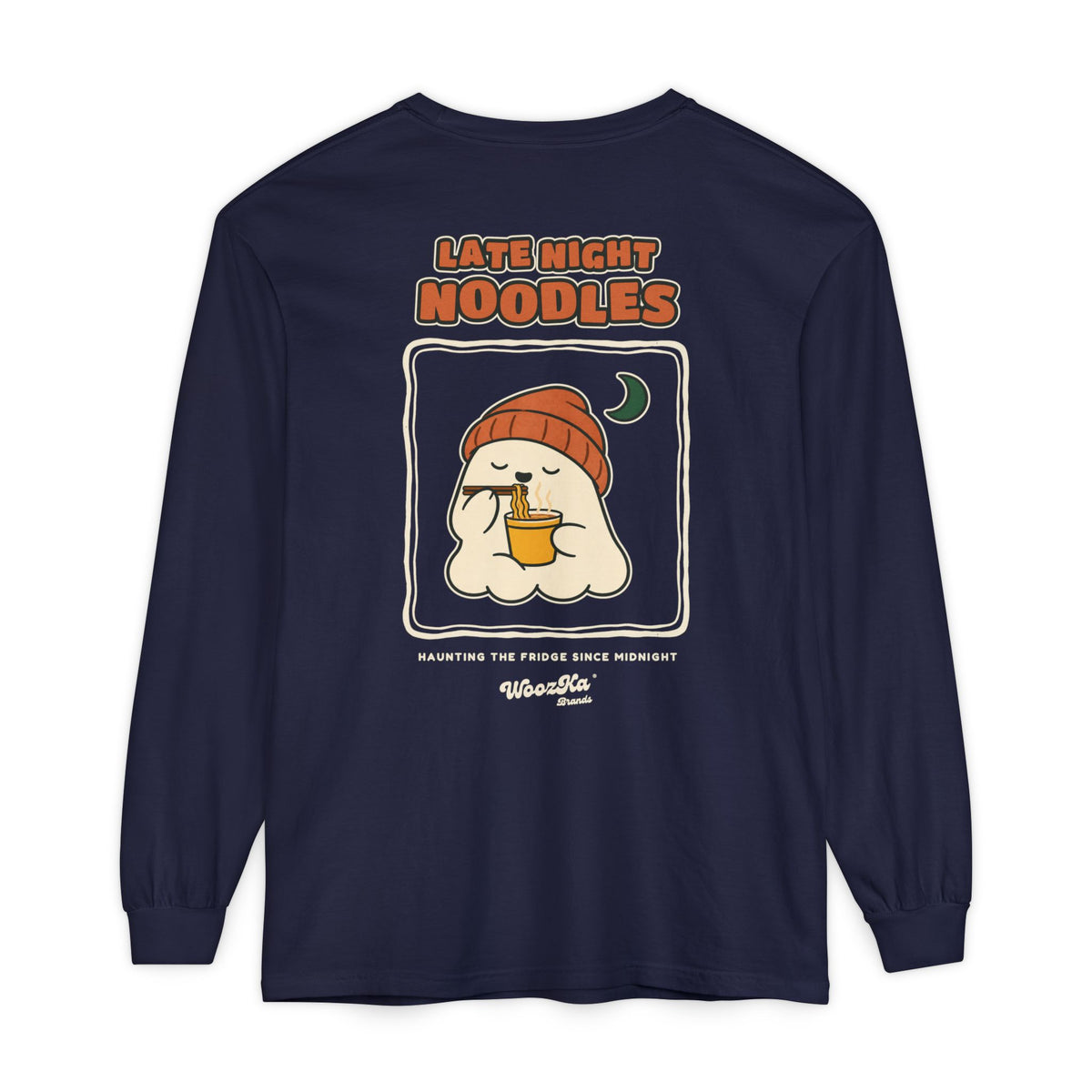 WoozKa Brands Late Night Noodles Ghost Long Sleeve T-Shirt, Two-Sided