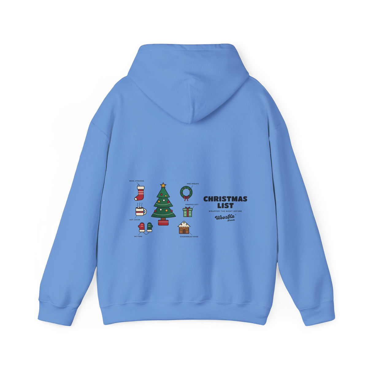 WoozKa Brands Cute Christmas Tree Hoodie, Holiday List Wide Back Print