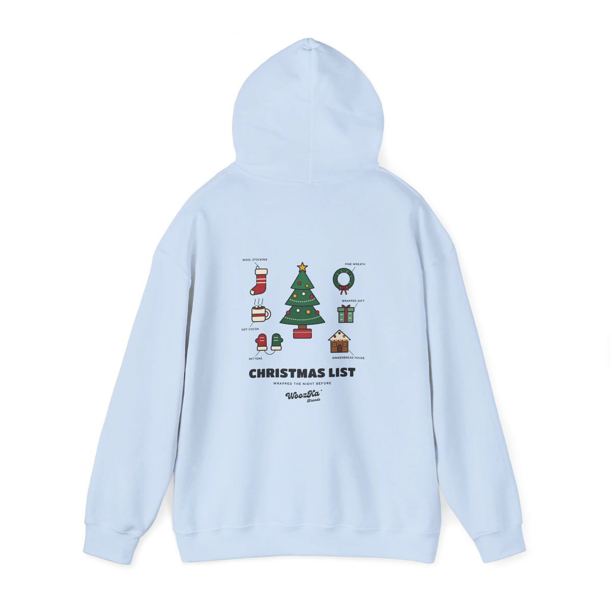 WoozKa Brands Cute Christmas Tree Hoodie, Holiday List Back Print