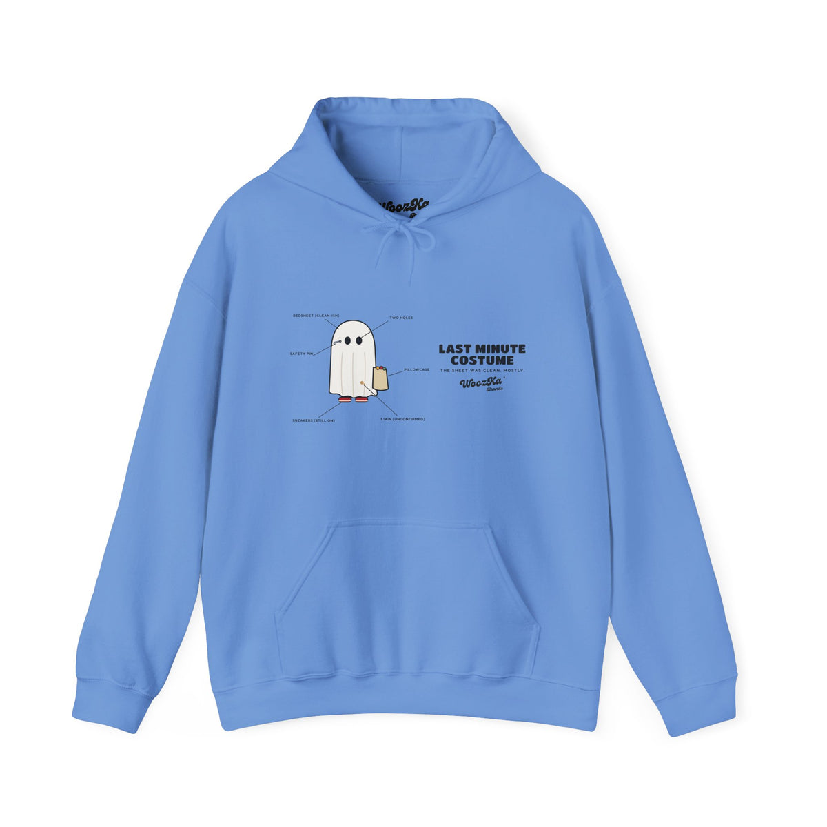 WoozKa Brands Lazy Halloween Costume Hoodie, Funny Ghost Wide Front Print