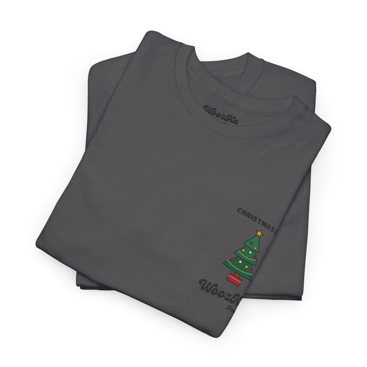 WoozKa Brands Cute Christmas Tree T-Shirt, Holiday List Back Print