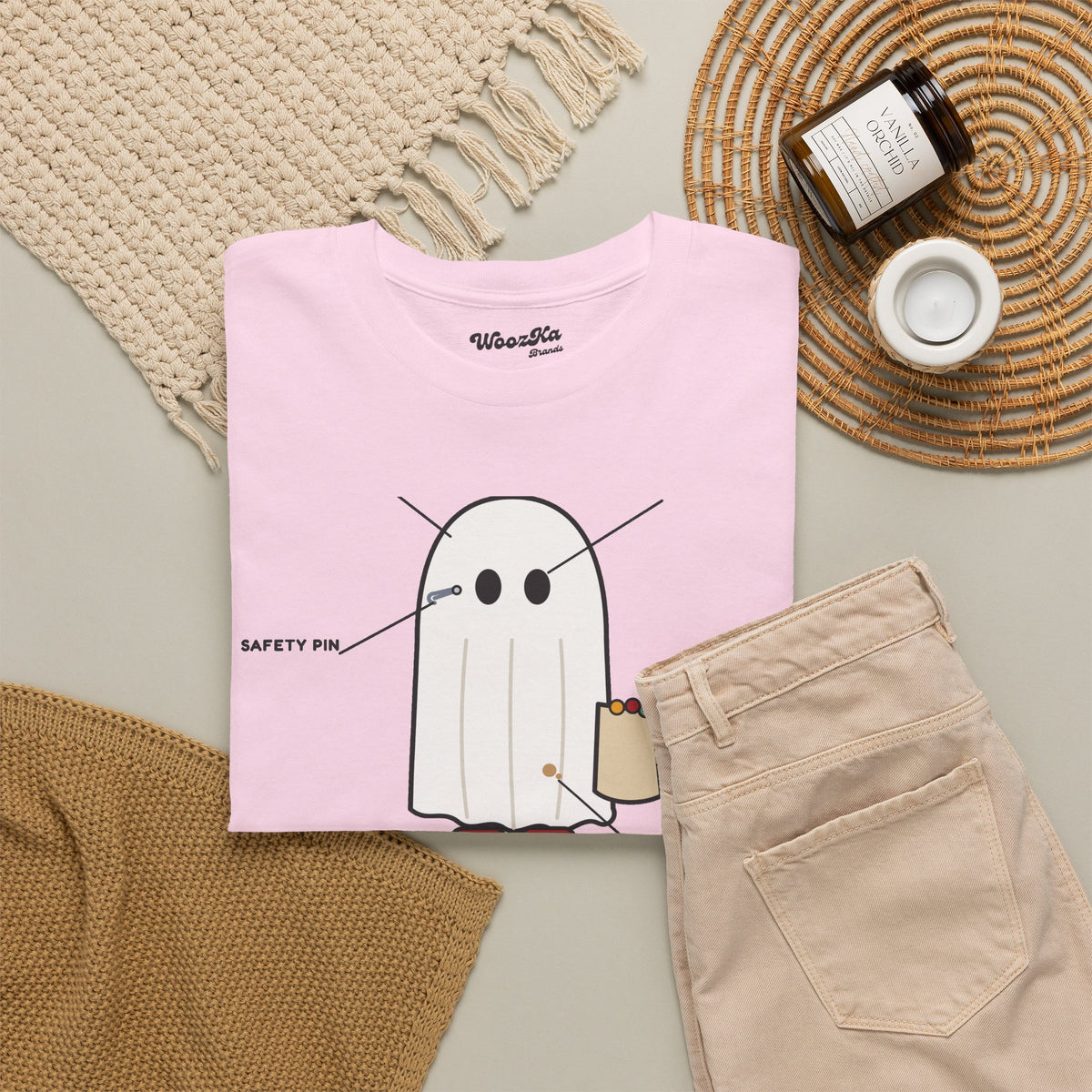 WoozKa Brands Lazy Halloween Costume T-Shirt, Funny Ghost Sheet Front Print