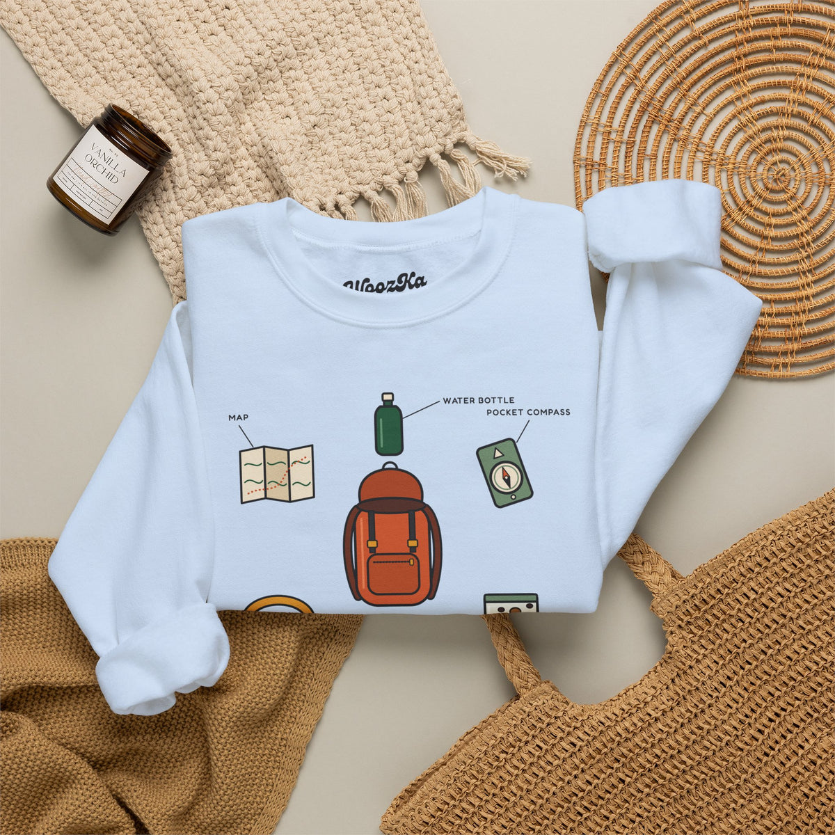 WoozKa Brands Hiking Sweatshirt, Backpacking Gear List Front Print
