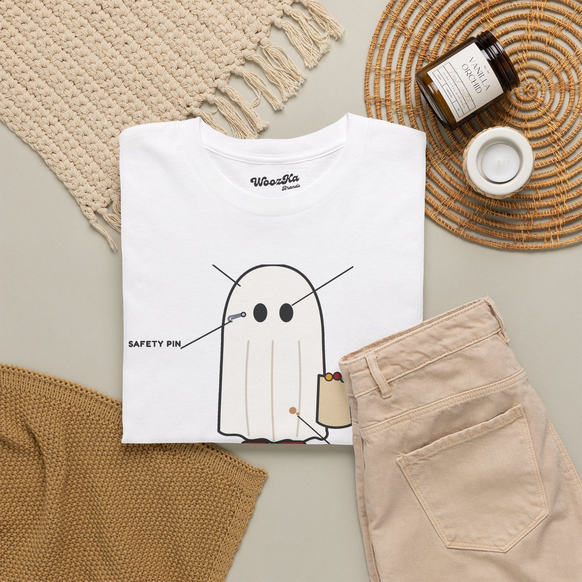 WoozKa Brands Lazy Halloween Costume T-Shirt, Funny Ghost Sheet Front Print