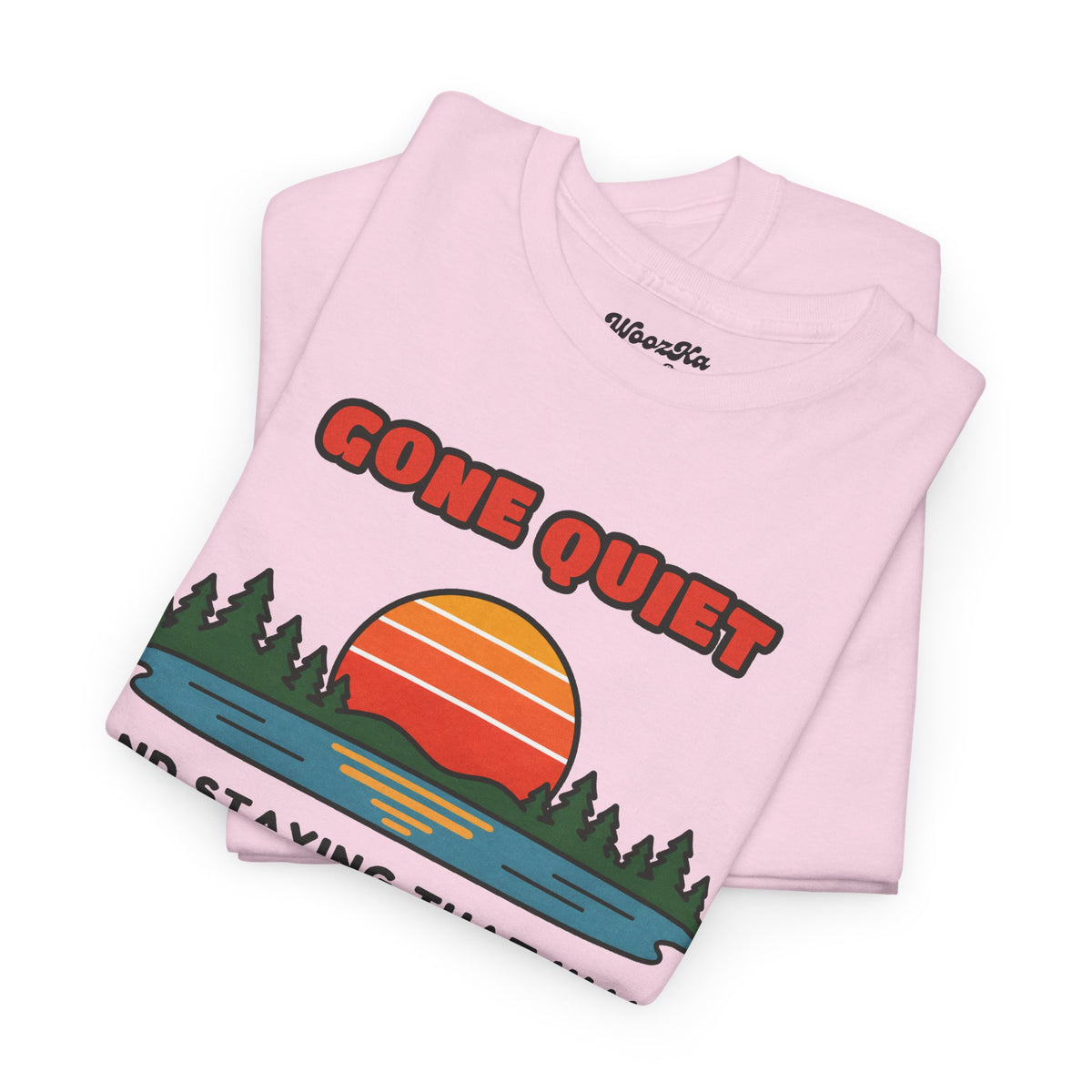 WoozKa Brands Retro Sunset Lake T-Shirt, Nature Outdoors Pine Front Print