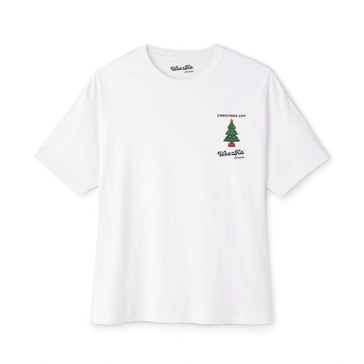 WoozKa Brands Cute Christmas Tree Oversized Tee, Holiday List Back Print