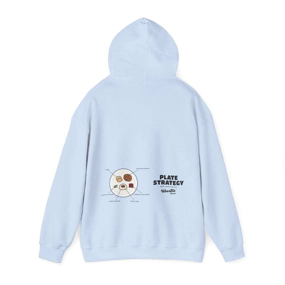 WoozKa Brands Funny Thanksgiving Hoodie, Turkey Dinner Wide Back Print