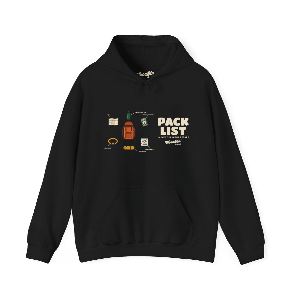 WoozKa Brands Hiking Hoodie, Backpacking Gear List Wide Front Print
