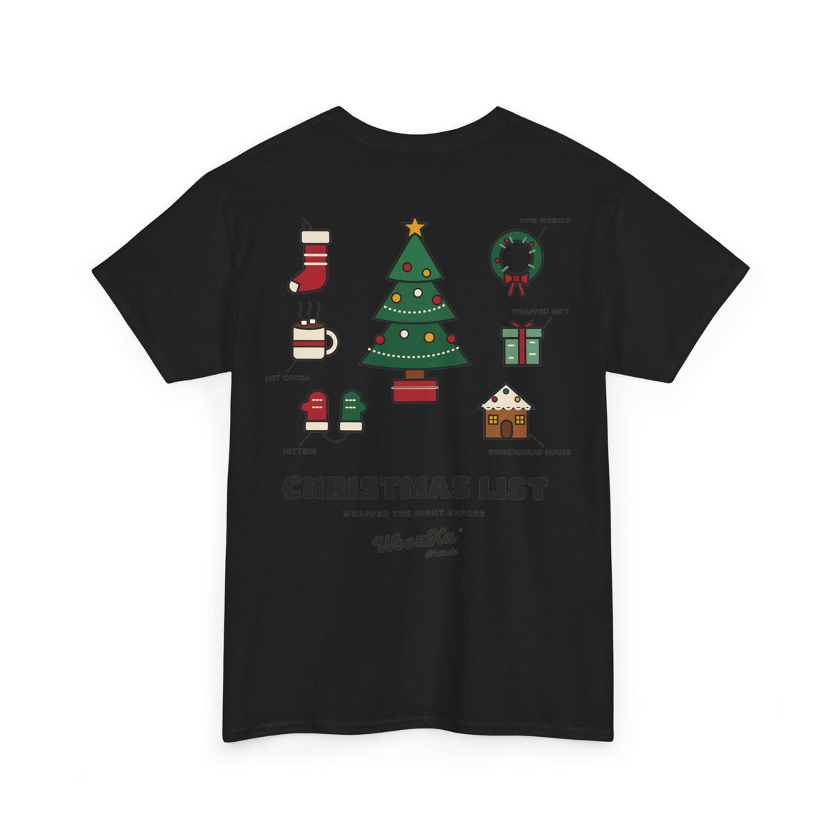 WoozKa Brands Cute Christmas Tree T-Shirt, Holiday List Back Print