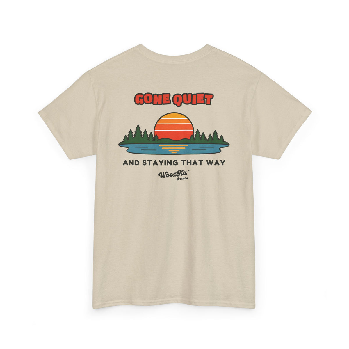 WoozKa Brands Retro Sunset Lake T-Shirt, Nature Outdoors Pine Back Print