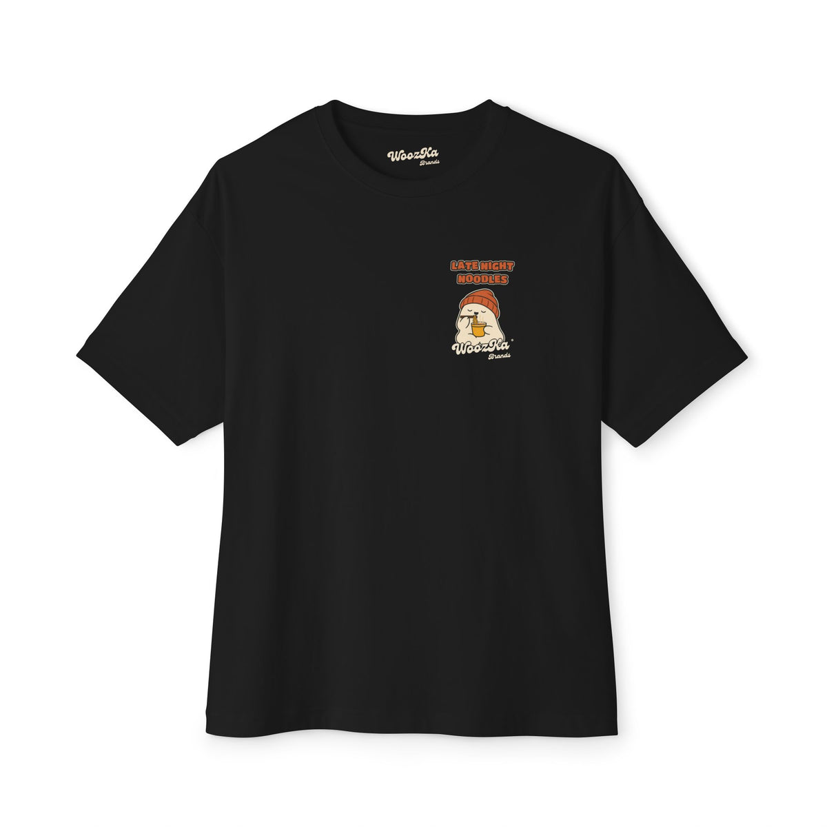 WoozKa Brands Late Night Noodles Ghost Oversized Boxy T-Shirt, Two-Sided