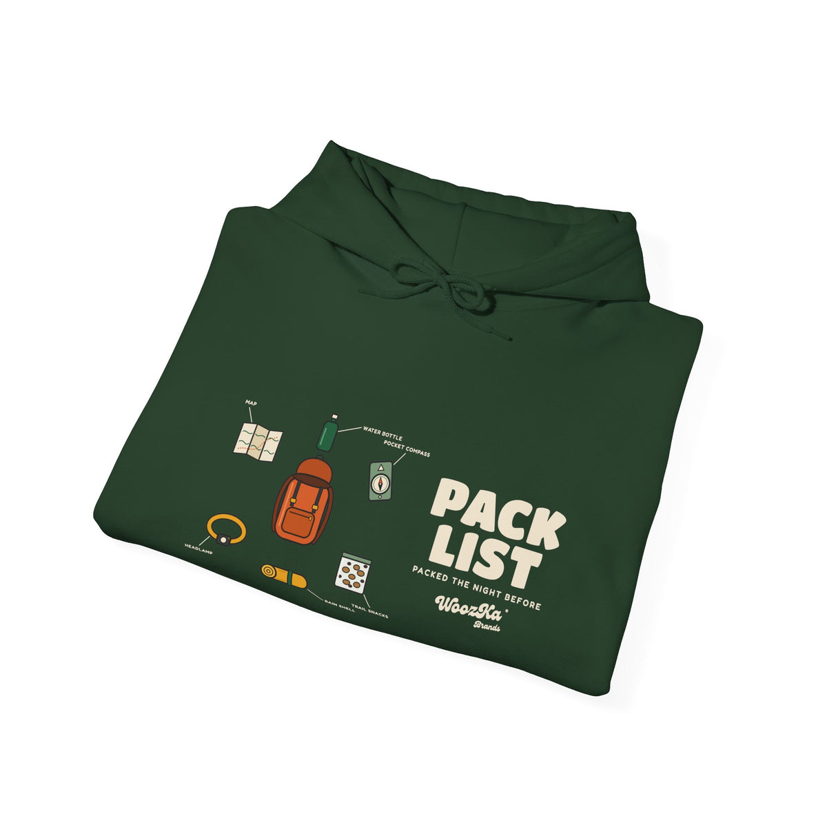 WoozKa Brands Hiking Hoodie, Backpacking Gear List Wide Front Print
