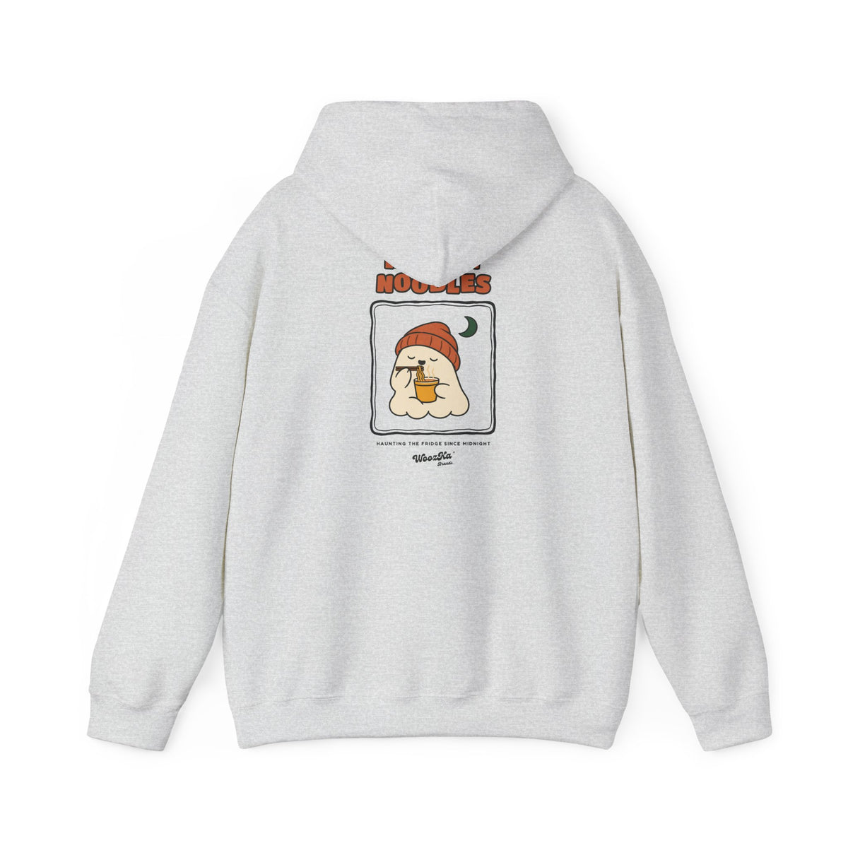 WoozKa Brands Late Night Noodles Ghost Hoodie, Front and Back Graphic
