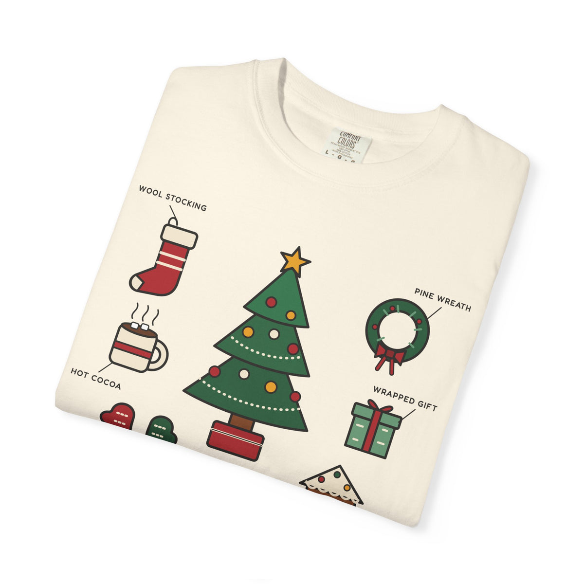WoozKa Brands Cute Christmas Tree Heavyweight Tee, Holiday List Front Print