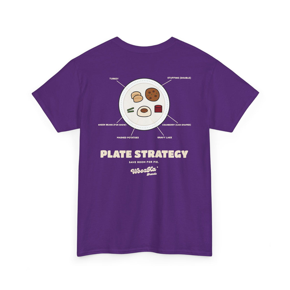 WoozKa Brands Funny Thanksgiving T-Shirt, Turkey Dinner Plate Back Print