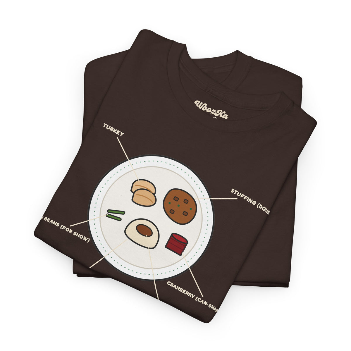 WoozKa Brands Funny Thanksgiving T-Shirt, Turkey Dinner Plate Front Print