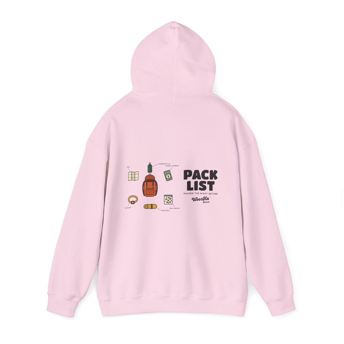 WoozKa Brands Hiking Hoodie, Backpacking Gear List Wide Back Print