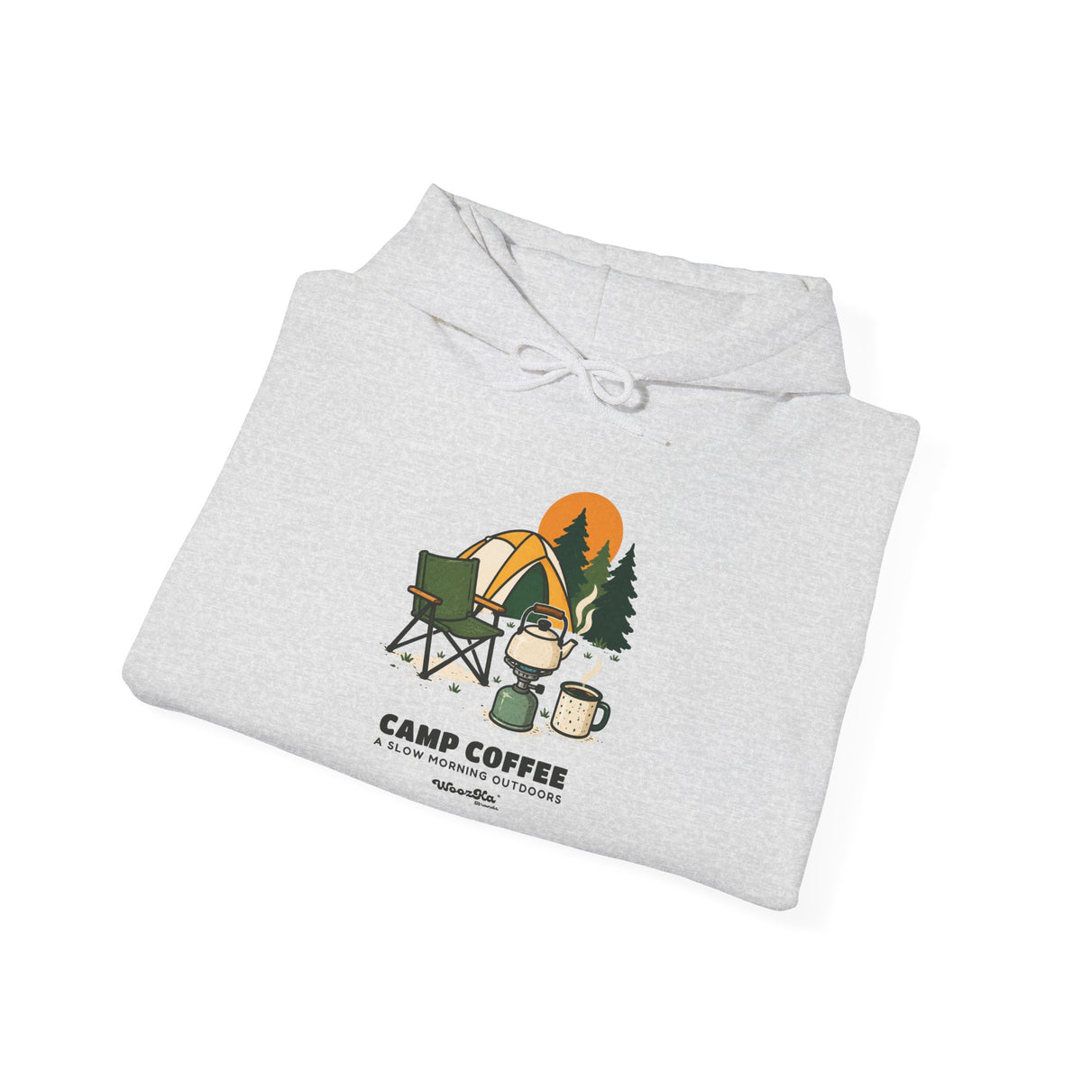 WoozKa Brands Camp Coffee Camping Hoodie, Front Graphic