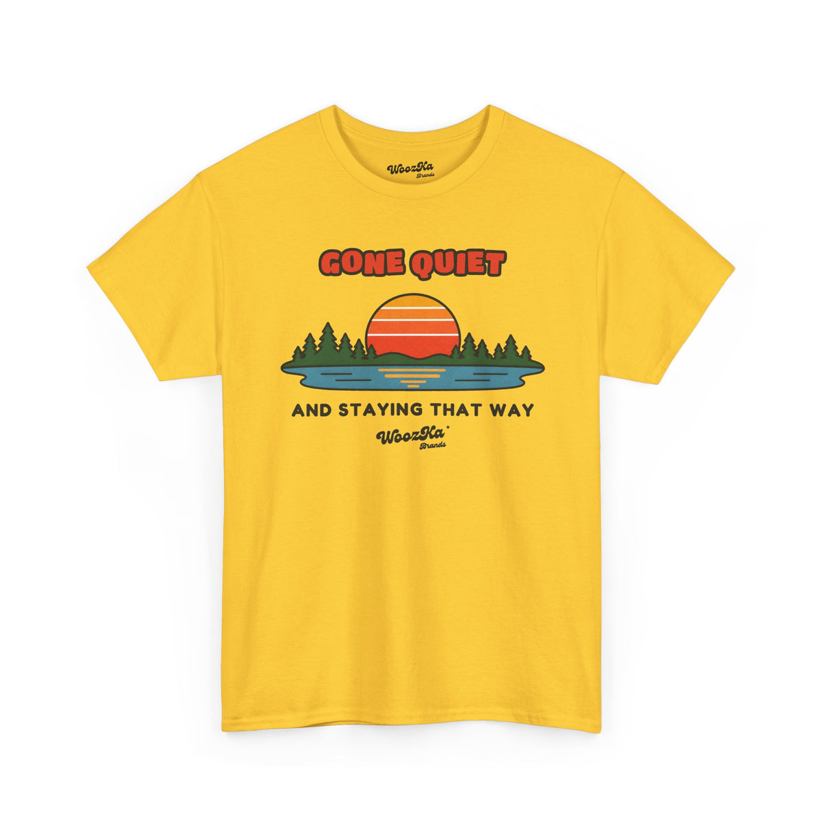 WoozKa Brands Retro Sunset Lake T-Shirt, Nature Outdoors Pine Front Print