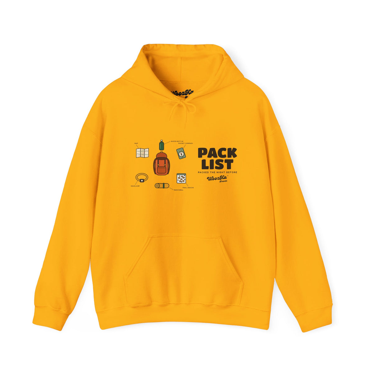 WoozKa Brands Hiking Hoodie, Backpacking Gear List Wide Front Print