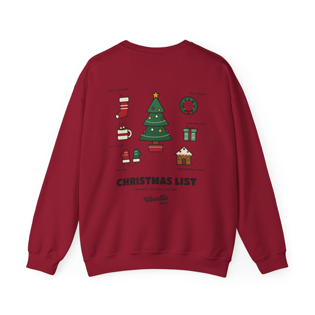 WoozKa Brands Cute Christmas Tree Sweatshirt, Holiday List Back Print