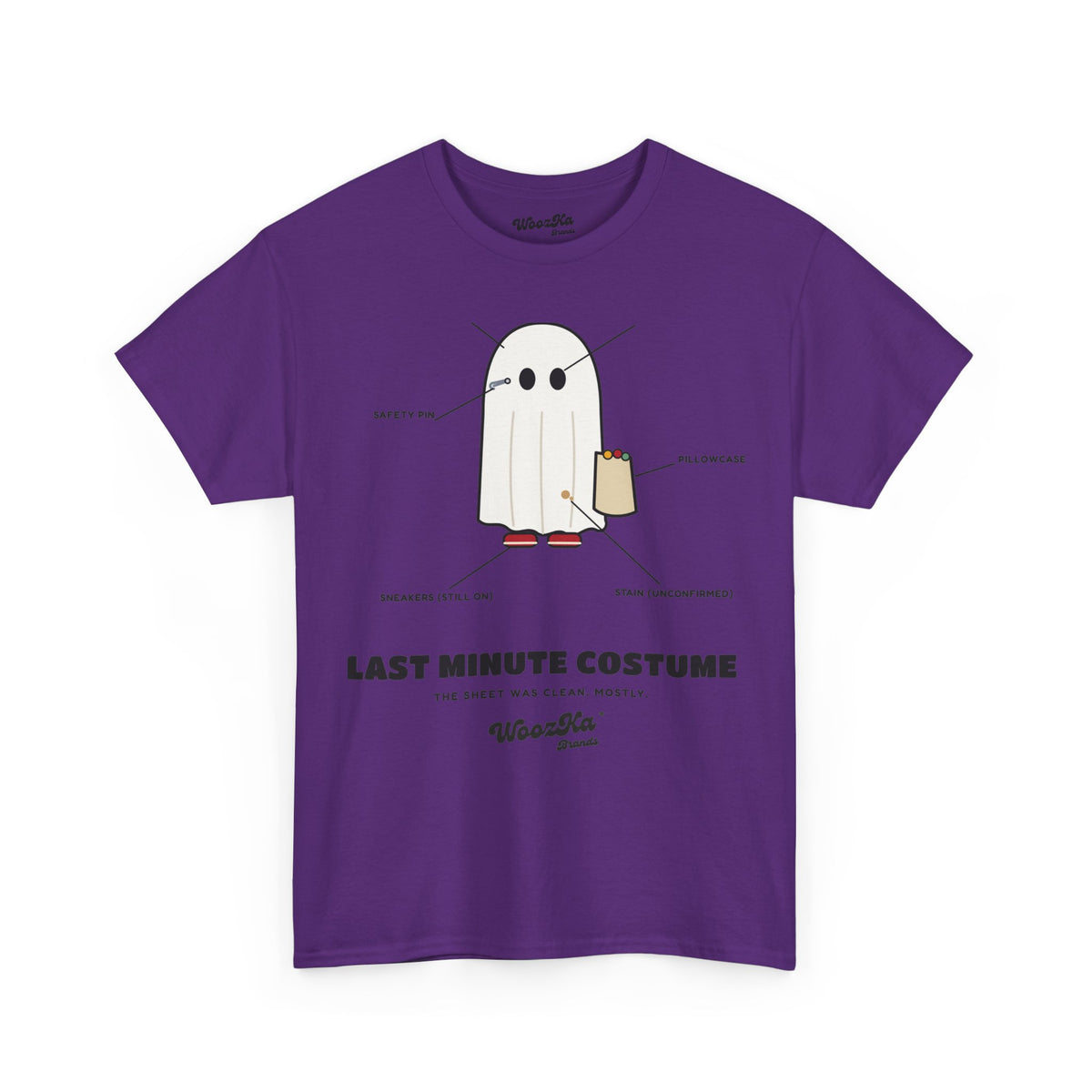 WoozKa Brands Lazy Halloween Costume T-Shirt, Funny Ghost Sheet Front Print